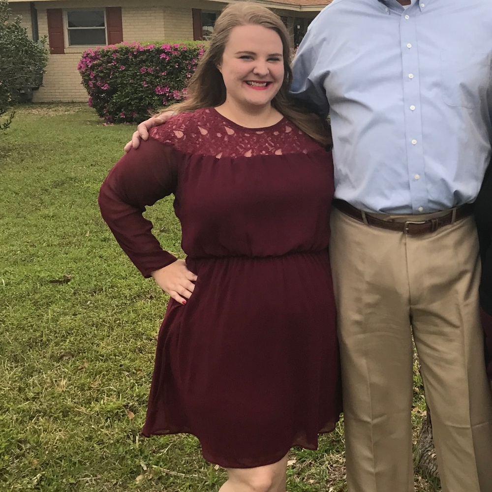 ASOS long sleeve maroon dress